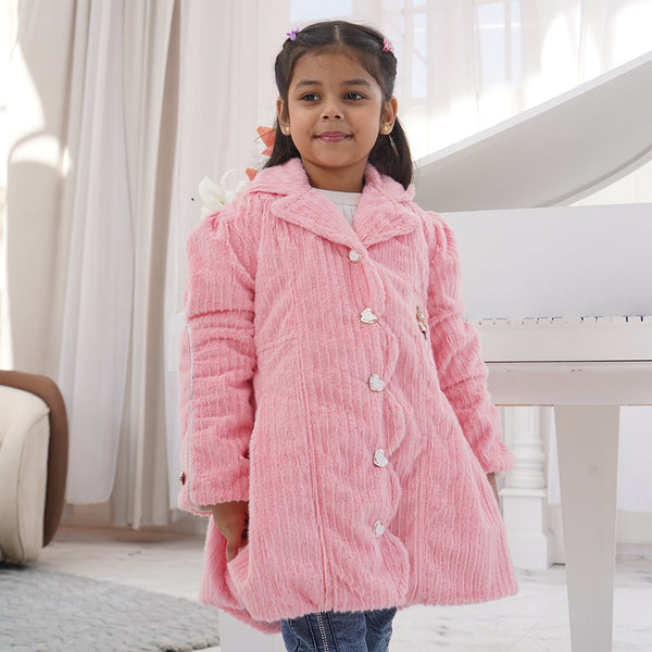 Girls’ Rabbit Fur Coat & Denim Pant Set