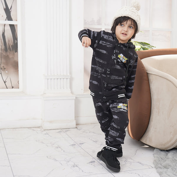 Boys Winter Printed Jacket with Inner Shirt & Trouser
