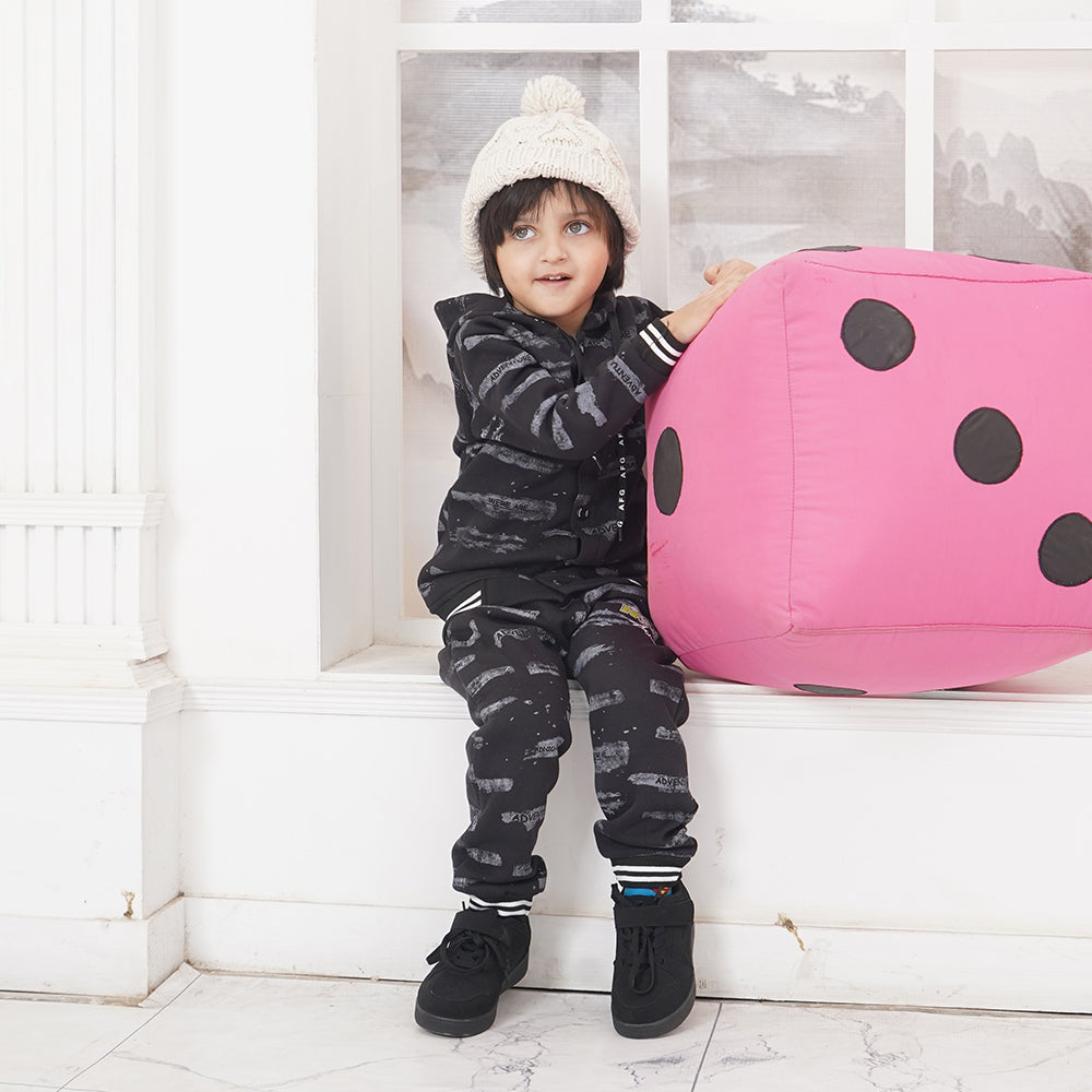 Boys Winter Printed Jacket with Inner Shirt & Trouser