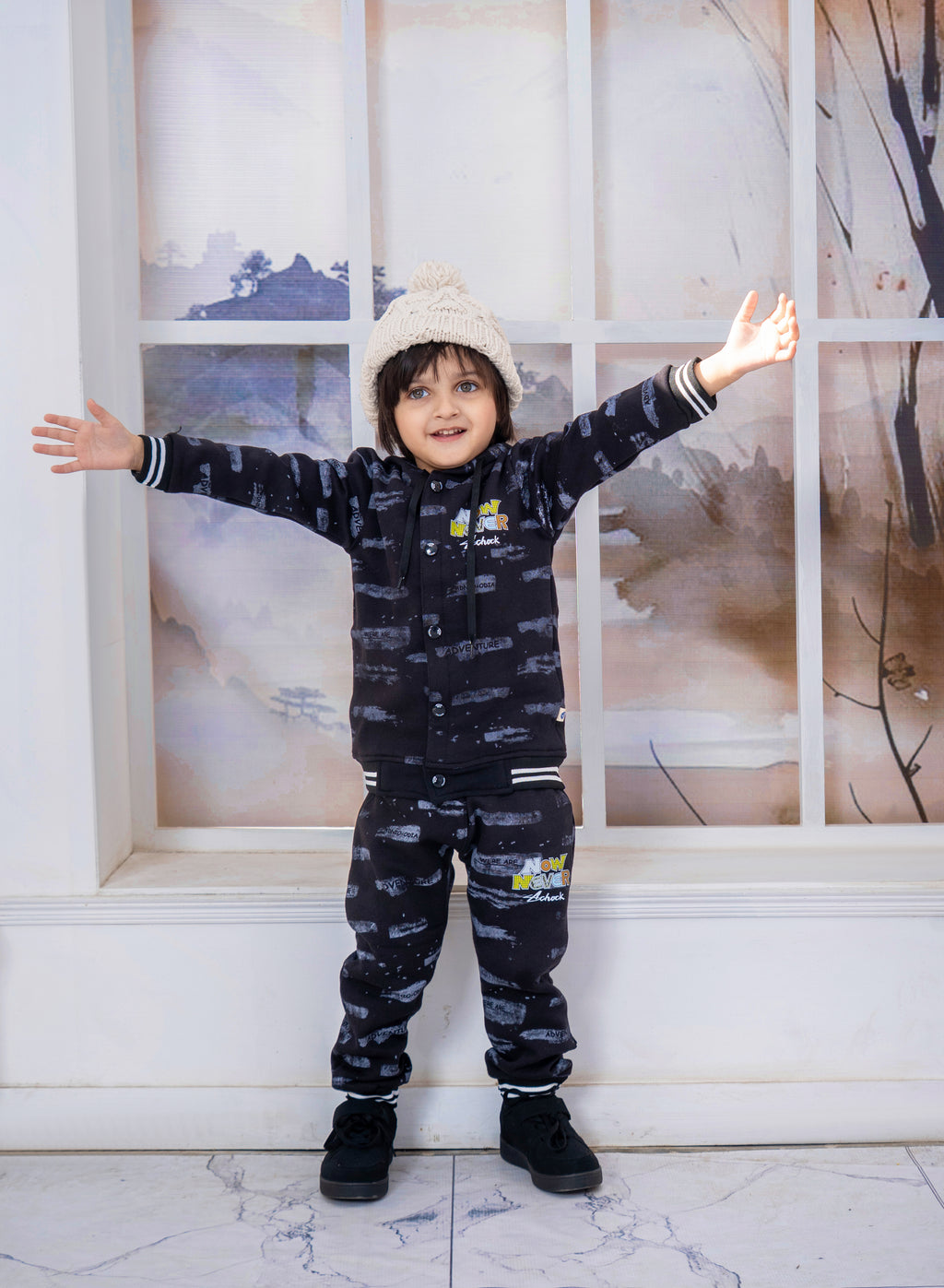Boys Winter Printed Jacket with Inner Shirt & Trouser