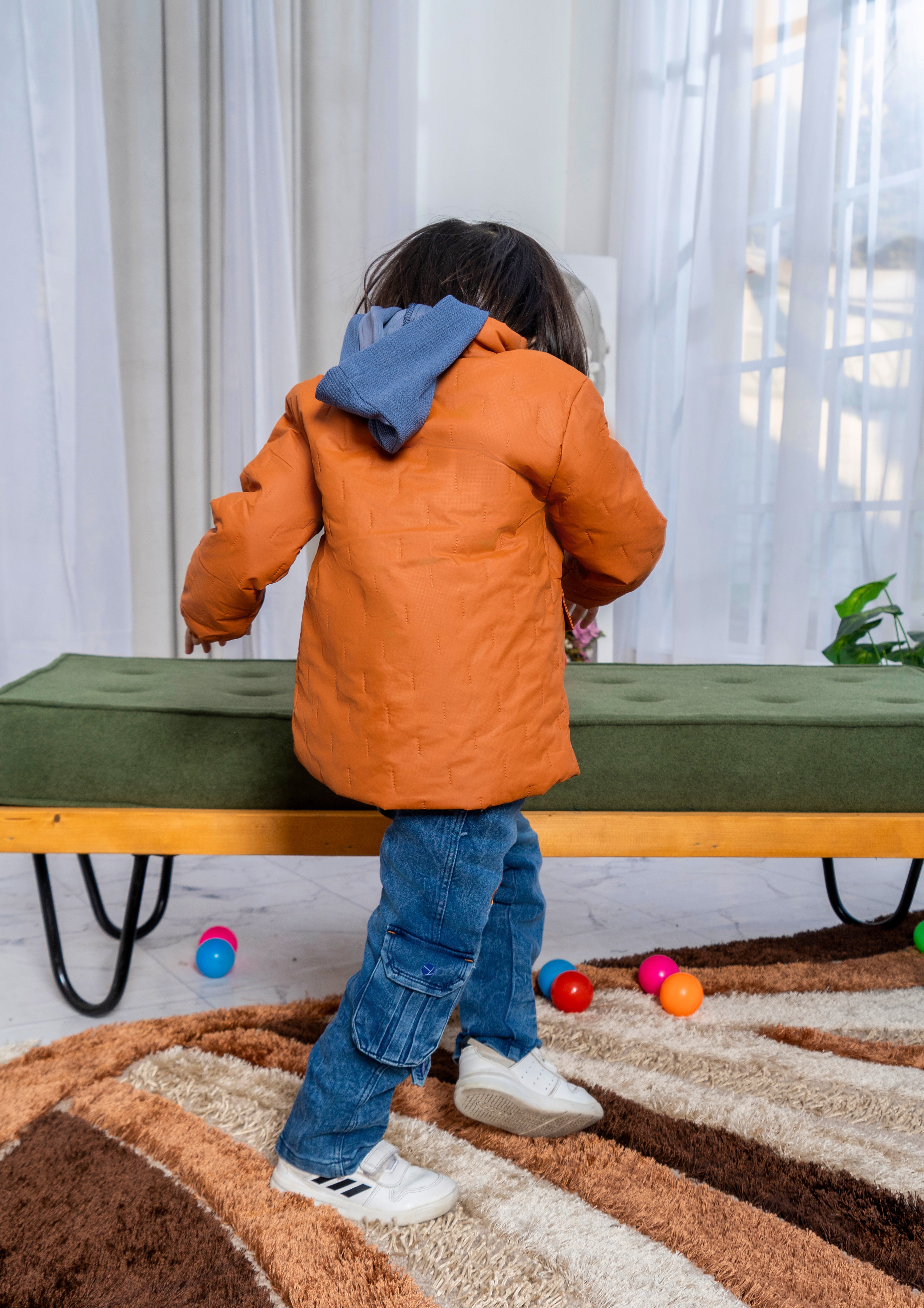 Boys Winter Puffer Jacket with Inner Shirt & Denim Pant