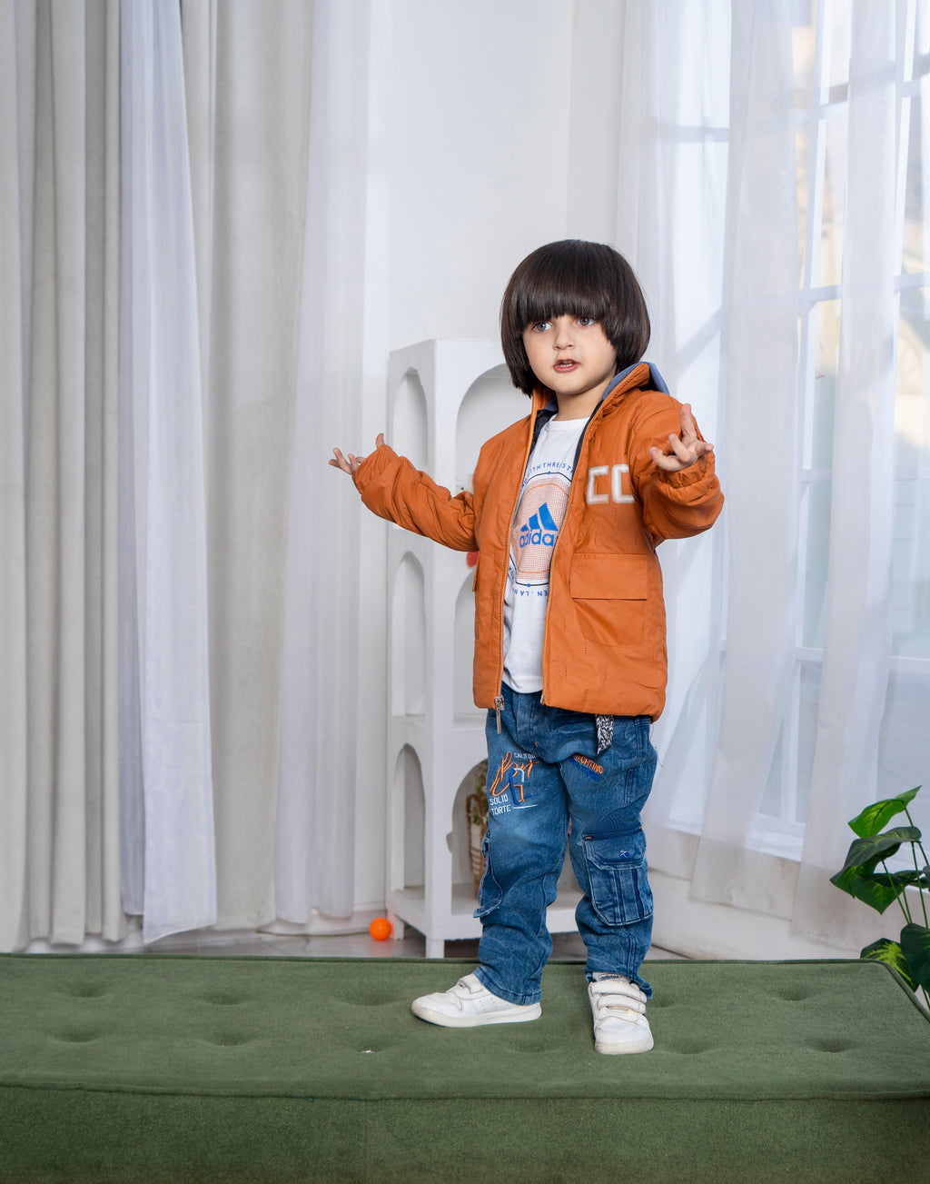 Boys Winter Puffer Jacket with Inner Shirt & Denim Pant