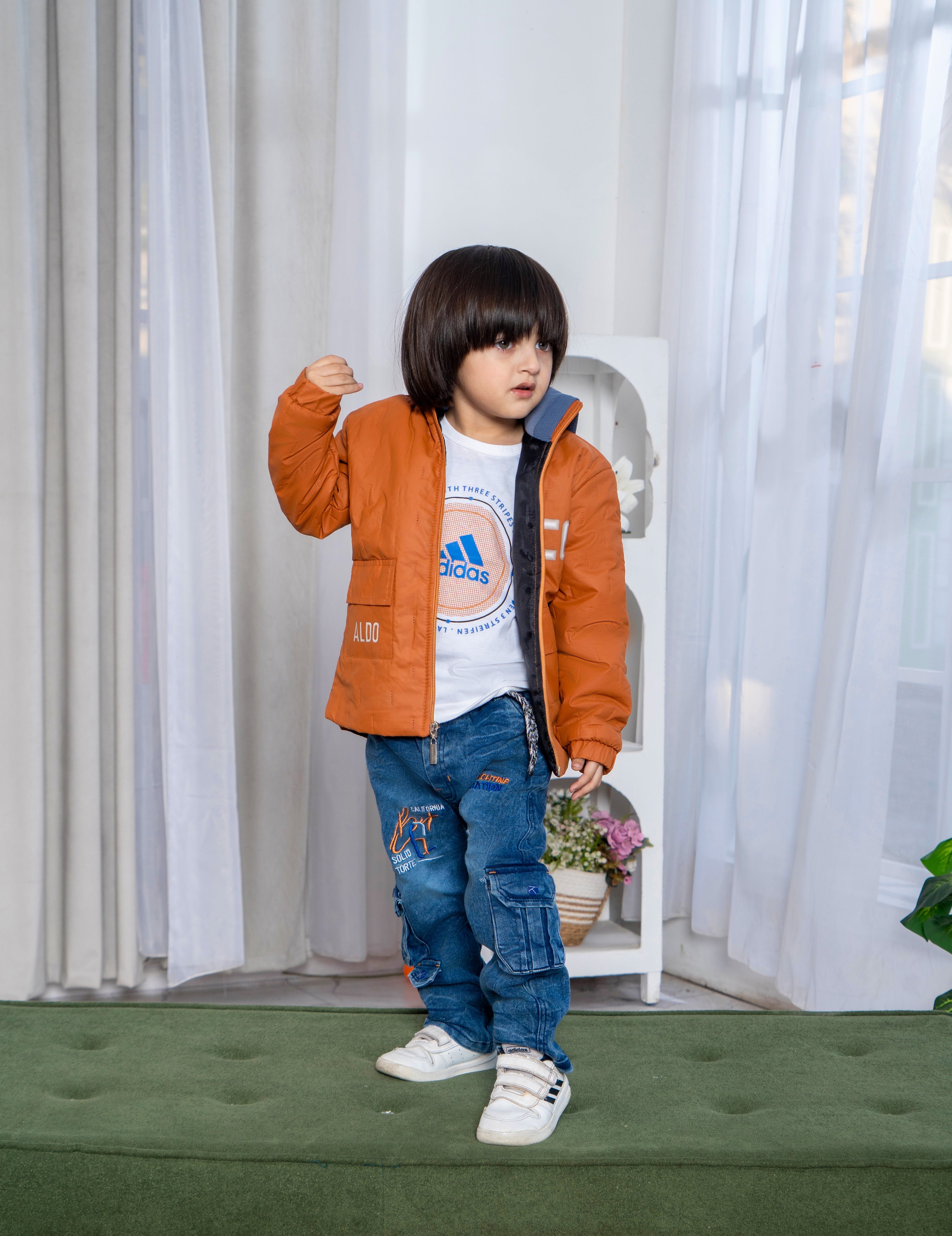 Boys Winter Puffer Jacket with Inner Shirt & Denim Pant
