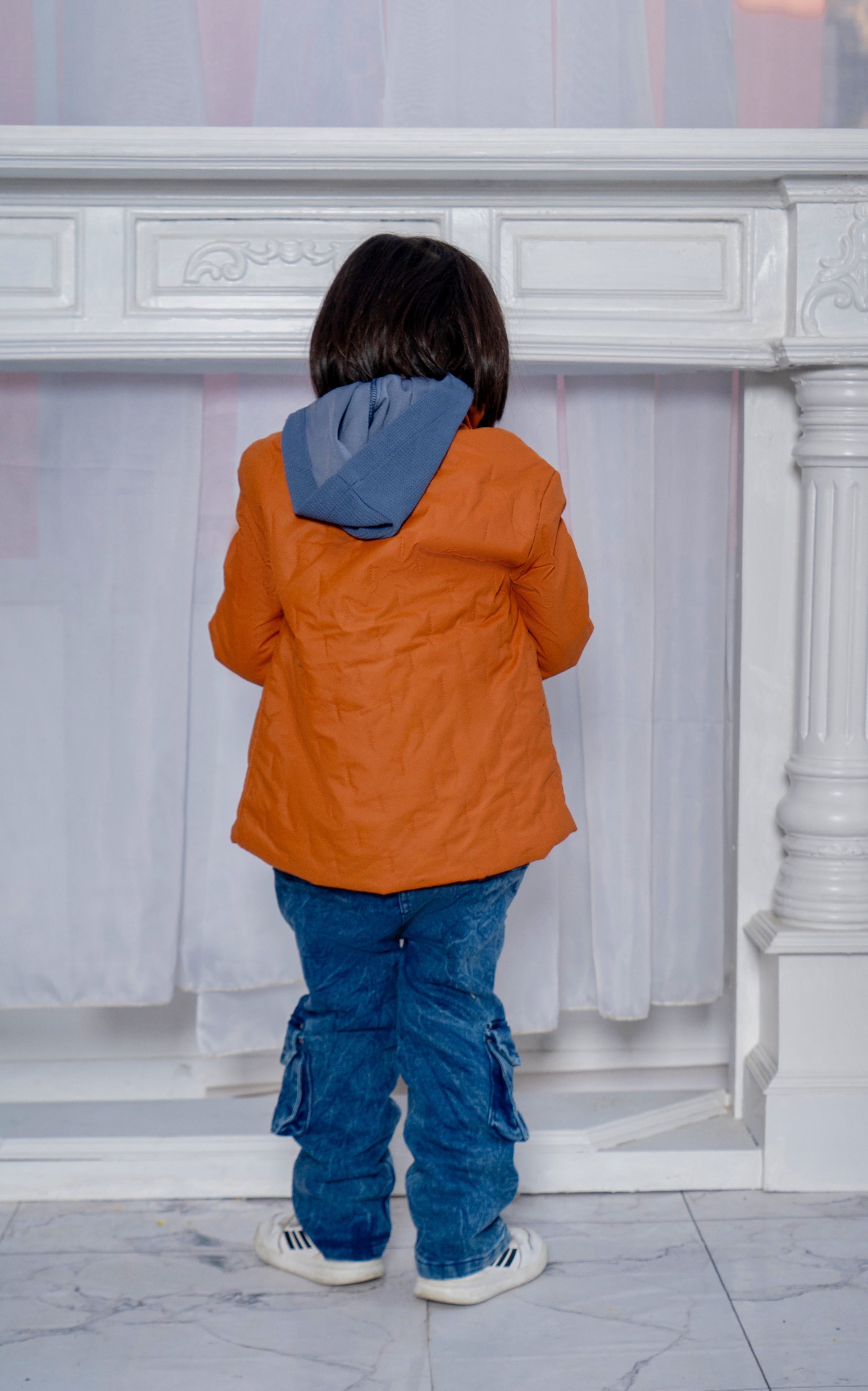 Boys Winter Puffer Jacket with Inner Shirt & Denim Pant