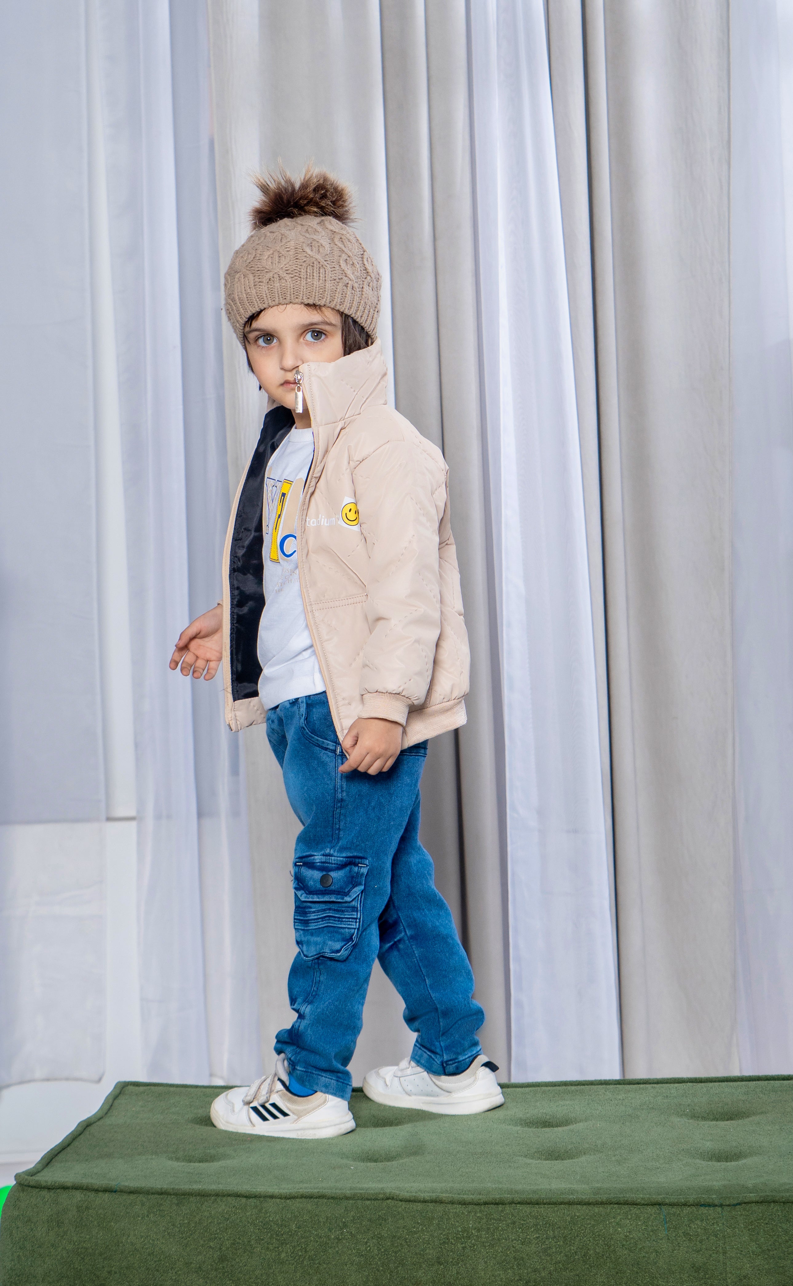 Boys Winter Puffer Jacket with Inner Shirt & Denim Pant