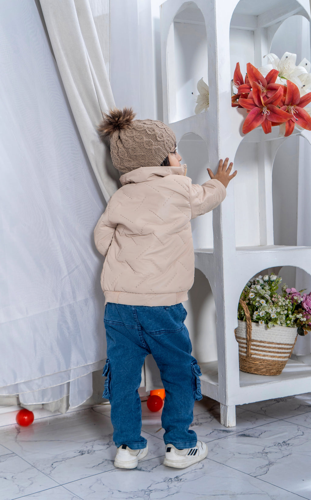 Boys Winter Puffer Jacket with Inner Shirt & Denim Pant