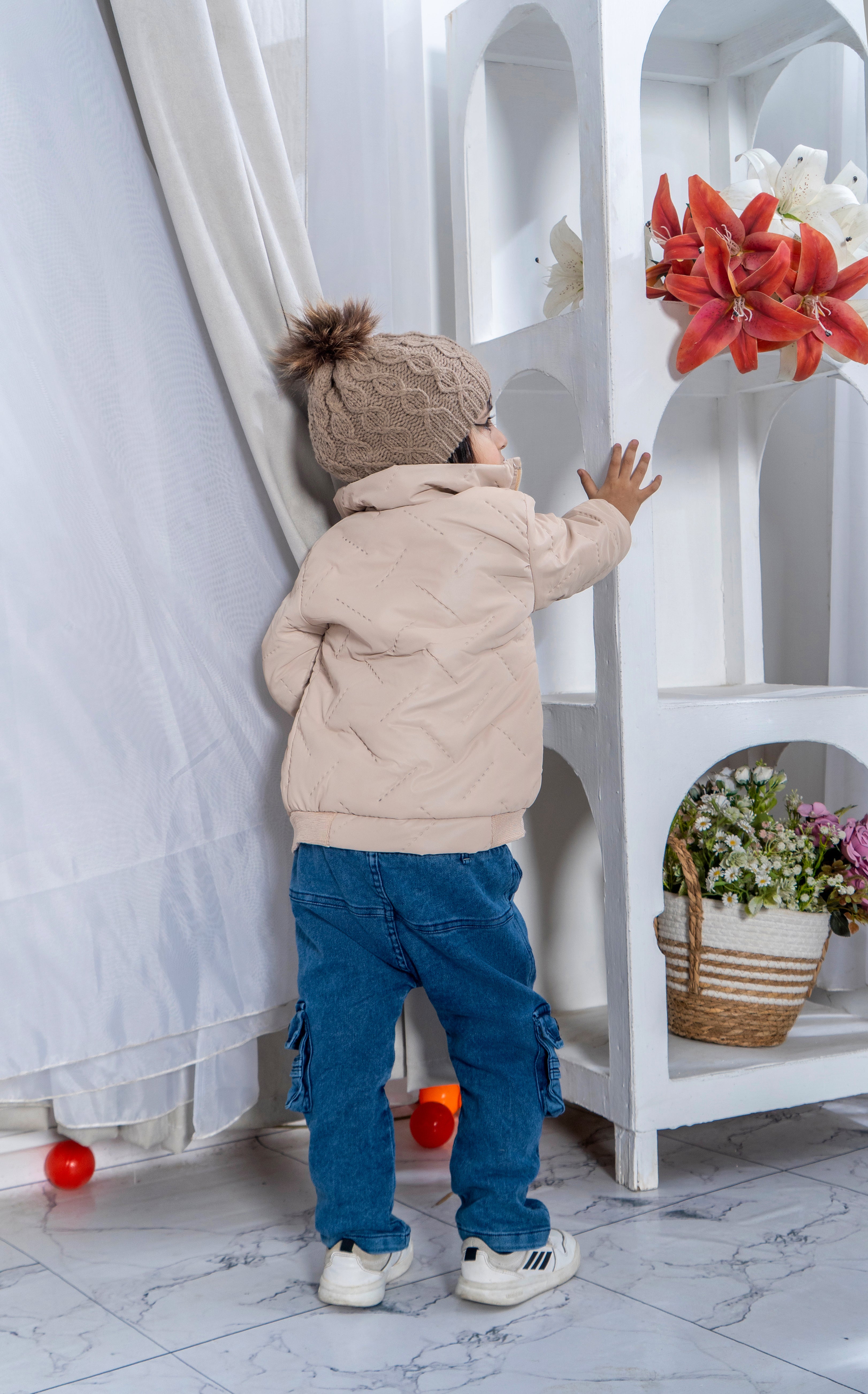 Boys Winter Puffer Jacket with Inner Shirt & Denim Pant